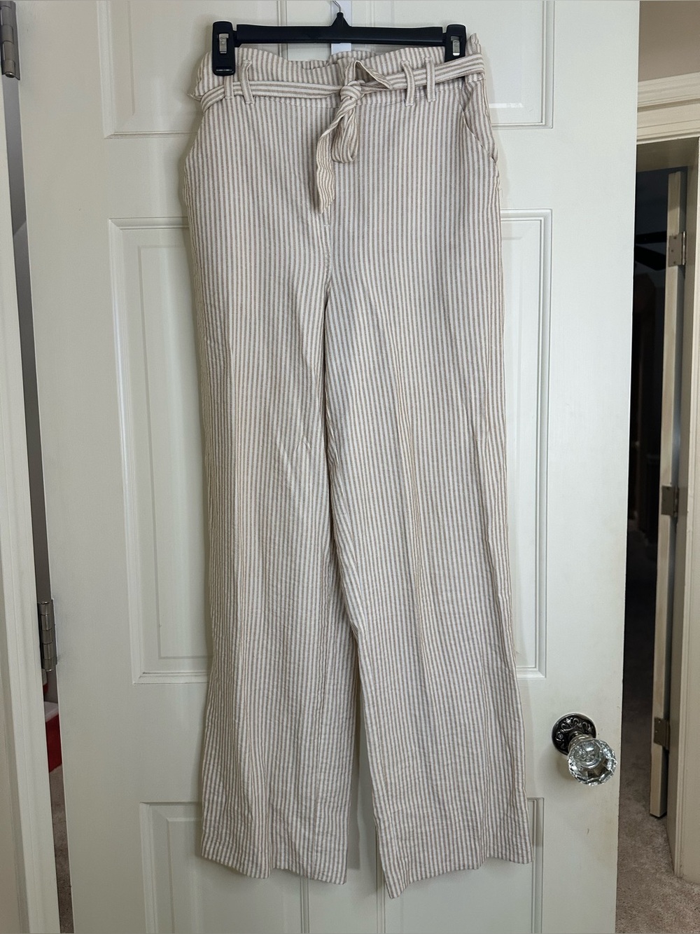 Maurices Beige and White Striped Wide Leg Trousers- size small short